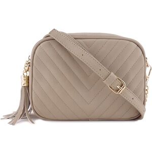Taupe Quilted Crossbody Bag